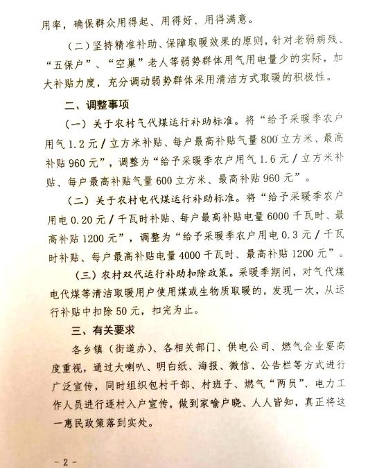宁晋县农村地区冬季清洁取暖运行补贴标准2
