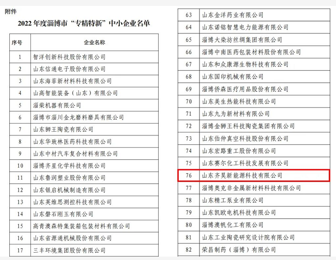 齐昊科技通过淄博市“专精特新”中小企业认定1