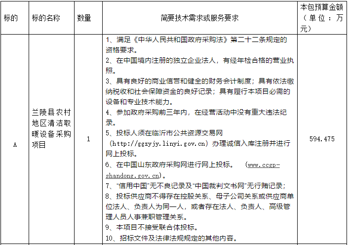 兰陵县农村地区清洁取暖设备采购项目