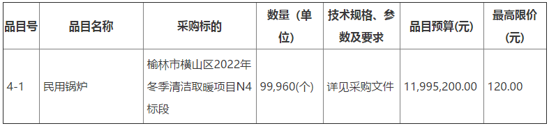 榆林市横山区2022年冬季清洁取暖民用锅炉197584(个)项目4