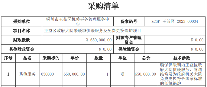 铜川市王益区机关事务管理服务中心王益区政府大院采暖季供暖服务及更换锅炉项目竞争性磋商公告